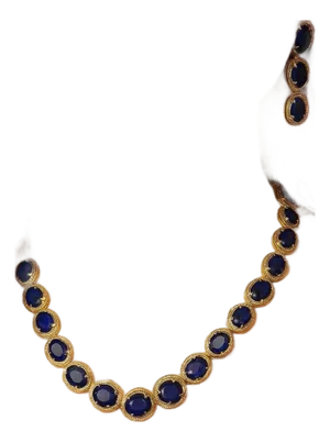 Bochic "Capri" Vintage Blue Sapphire & Diamond Necklace & Earrings Set 18K Gold