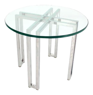 Mid-Century Modern Round Chrome Base and Glass-Top Side Table