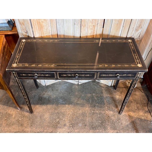 1950s Black Painted Three-Drawer Table With Painted Decoration For Sale - Image 10 of 10