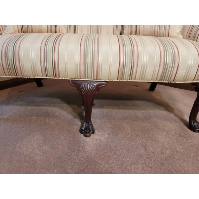 Queen Anne Wingback Settee Loveseat | Upholstered Accent Bench | Queen Anne Style For Sale - Image 3 of 8