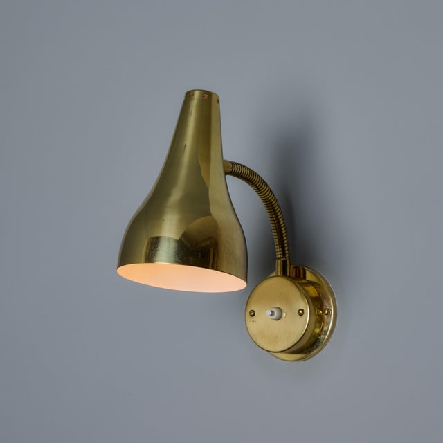 Mid-Century Modern Pair of 1950s Perforated Brass Wall Lamps Attributed to Mauri Almari For Sale - Image 3 of 18