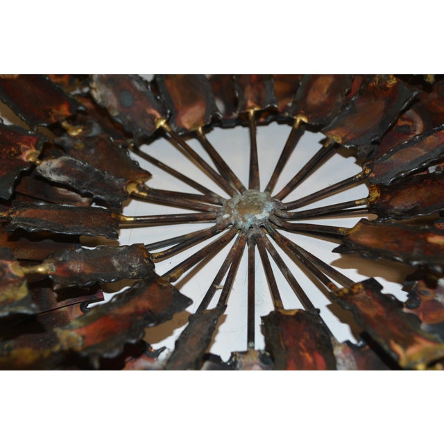 Curtis Jere Brutalist Brass / Copper Colored Metal & Iron Jere Style Circular Windmill Wall Hanging Art For Sale - Image 4 of 13