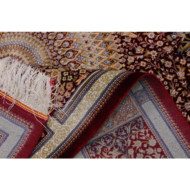 Brick Red Fine Artisan Hand Knotted Red Silk Rug – 4'9" X 7'3" For Sale - Image 8 of 9