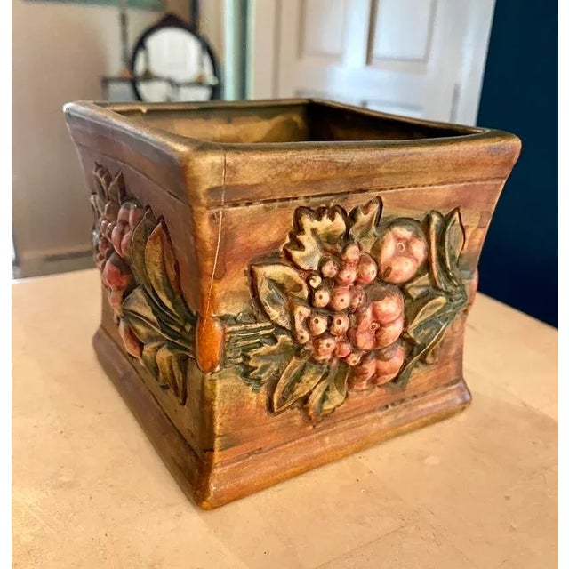 Italian Small Antique Weller Woodcraft Roma Square Planter For Sale - Image 3 of 8