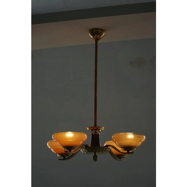 Art Deco Four-Arm Pendant in Glass and Brass, Sweden, 1940s For Sale - Image 11 of 14