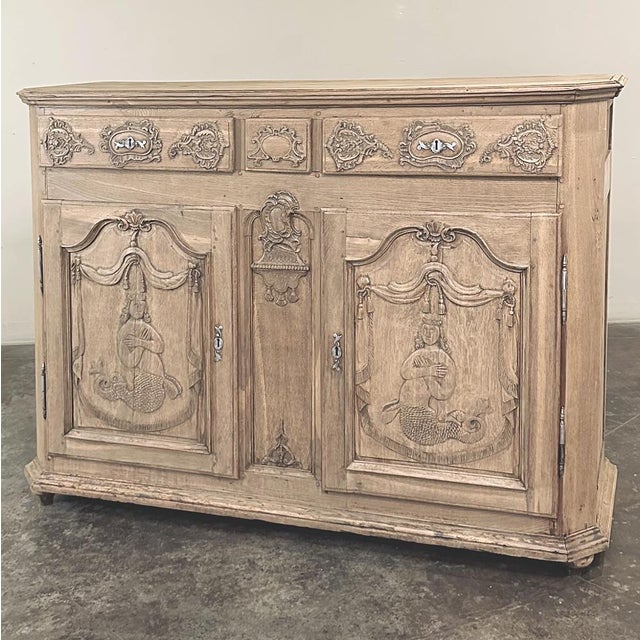 Rustic European Early 18th Century Belgian Liègeois Régence Period Hand-Carved Stripped Oak Mermaid Buffet For Sale - Image 3 of 18