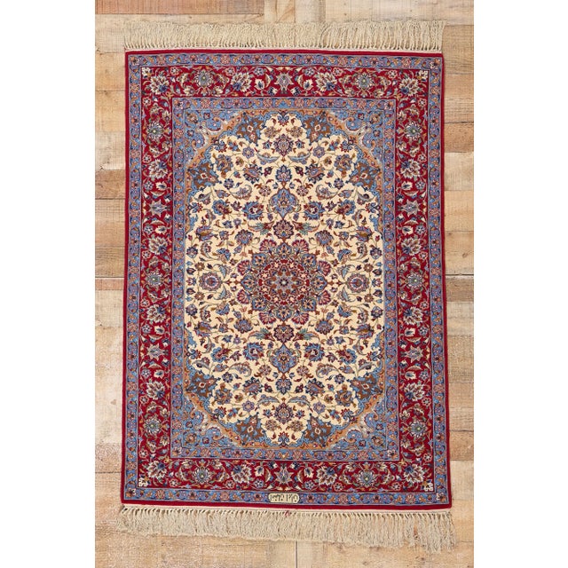 Signed Vintage Persian Isfahan Rug - 03'08 X 05'02 For Sale - Image 10 of 10