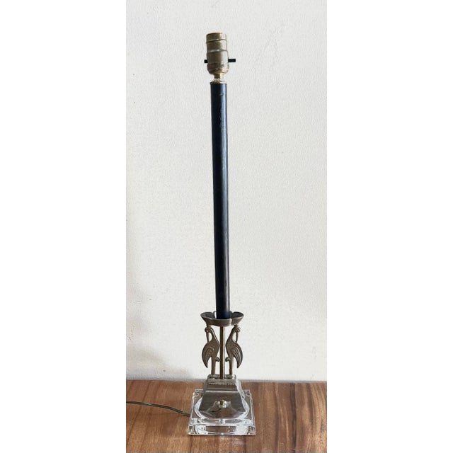 Empire-Style Bronze Tall Table Lamp With Heron Bird and Glass Base For Sale - Image 10 of 10