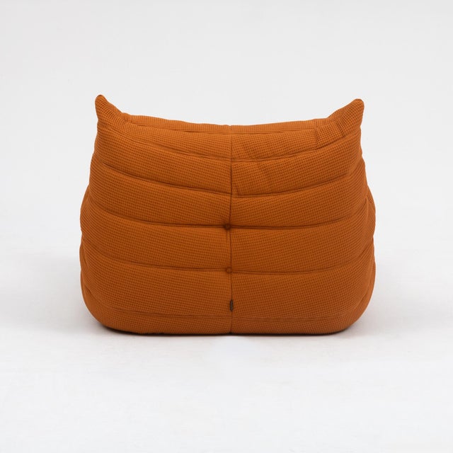 Ligne Roset Togo Fireside Chair and Ottoman in Electric Orange Waffle Fabric For Sale - Image 12 of 16