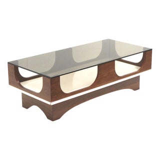 Vintage Space Age Coffee Table with Smoked Glass and Wenge Wood Top, 1970s For Sale
