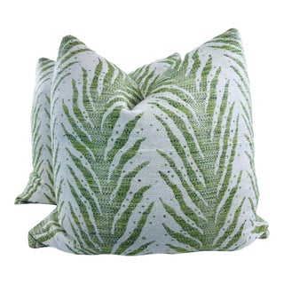 Schumacher “Creeping Fern” in Moss 22” Pillows-A Pair For Sale