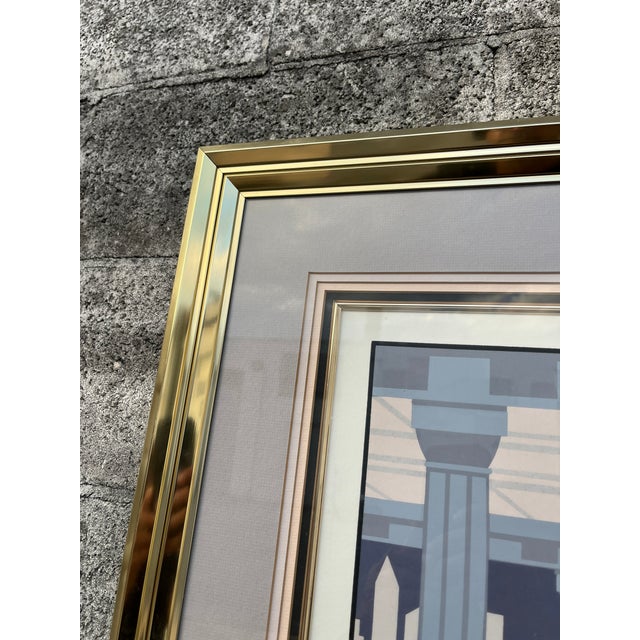 Large 1980s Art Deco Revival Framed Silkscreen "Rendezvous" Signed by the Artist. For Sale - Image 14 of 18