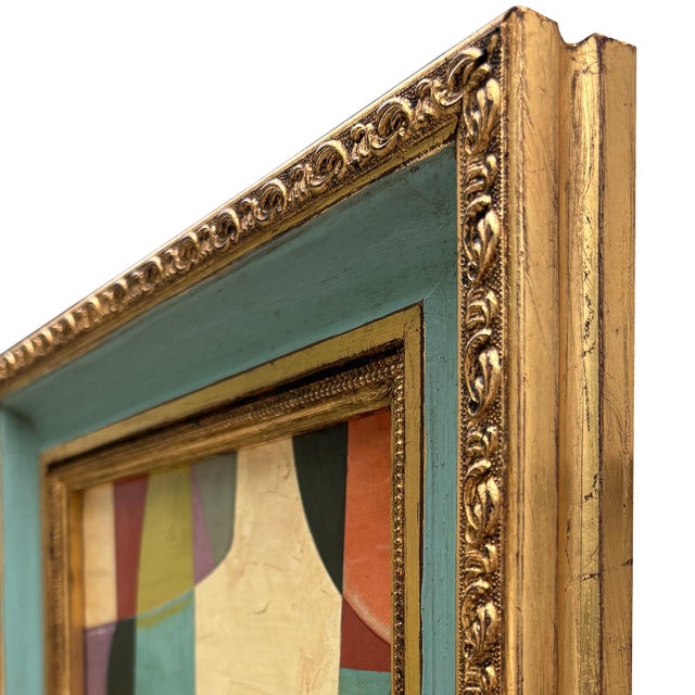 Contemporary Abstract Oil Painting in Vintage Blue Painted Frame For Sale In New York - Image 6 of 6