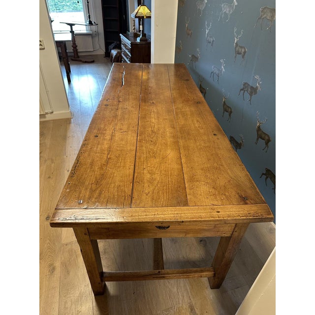Tan Vintage French Cherrywood Farmhouse Table For Sale - Image 8 of 17