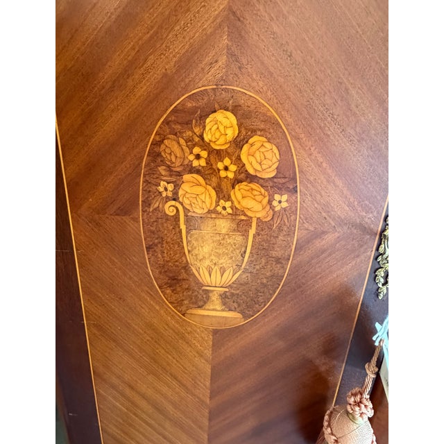 Brown Antique French Louis XVI Marquetry & Ormolu Mirrored Armoire Wardrobe For Sale - Image 8 of 10