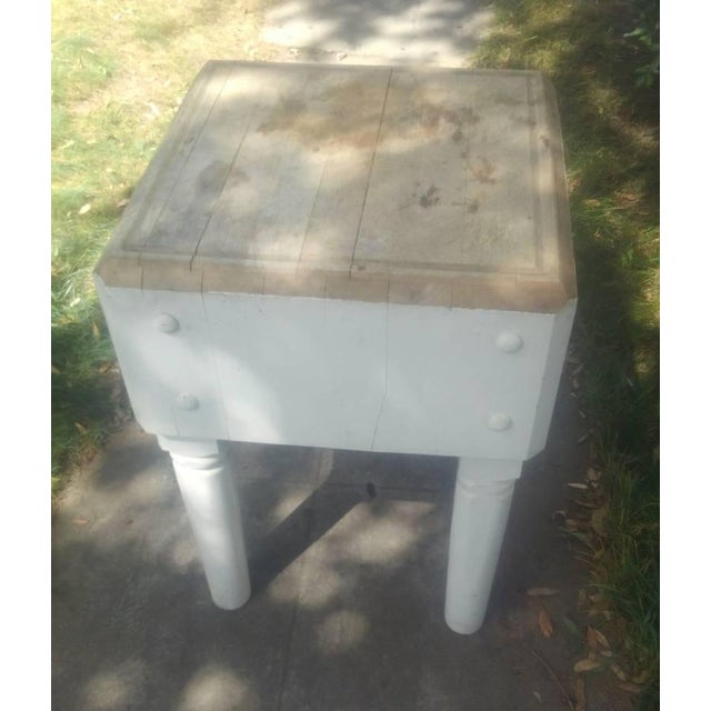 1980s Vintage 32" Tall Butcher Block Table Cutting Board Wear For Sale - Image 5 of 5