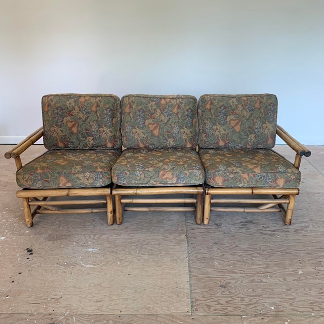 1970s Mid Century Rattan Bamboo Modular Sectional Sofa For Sale - Image 4 of 11