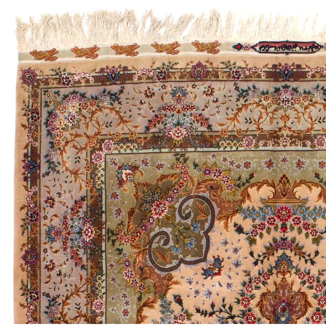 Textile Extremely Fine Persian Tabriz Signed by Master Weaver Rug 6'5" X 10’7" For Sale - Image 7 of 7