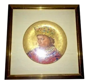 Edna Hibel David the King Plate in Gold Floating Frame