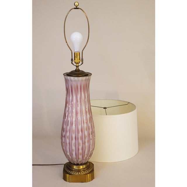 1960s Rare Xxlarge Massive Pink "Costolato" Barovier Toso Murano Italy Bubble Blown Art Glass Brass Table Lamp For Sale - Image 13 of 13