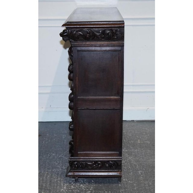 Antique Oak Greenman & Lionheads Dwarf Open Bookcase, 1880 For Sale - Image 13 of 17