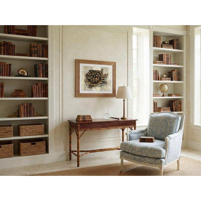 Vintage Tortoise & Manuscript Botanical-Style Art Print in Reeded Wood Frame For Sale In West Palm - Image 6 of 12