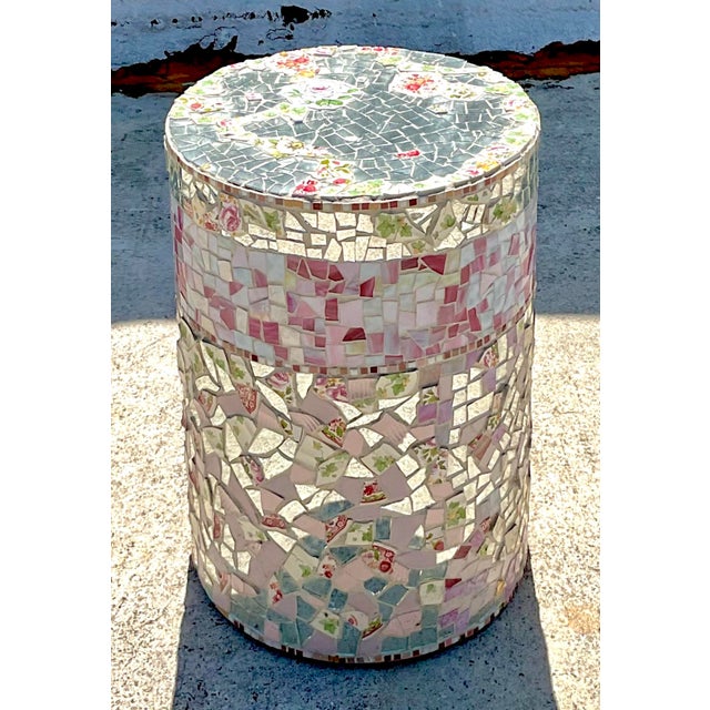 Vintage Boho Glass and Ceramic Mosaic Dining Table Pedestal For Sale - Image 14 of 17