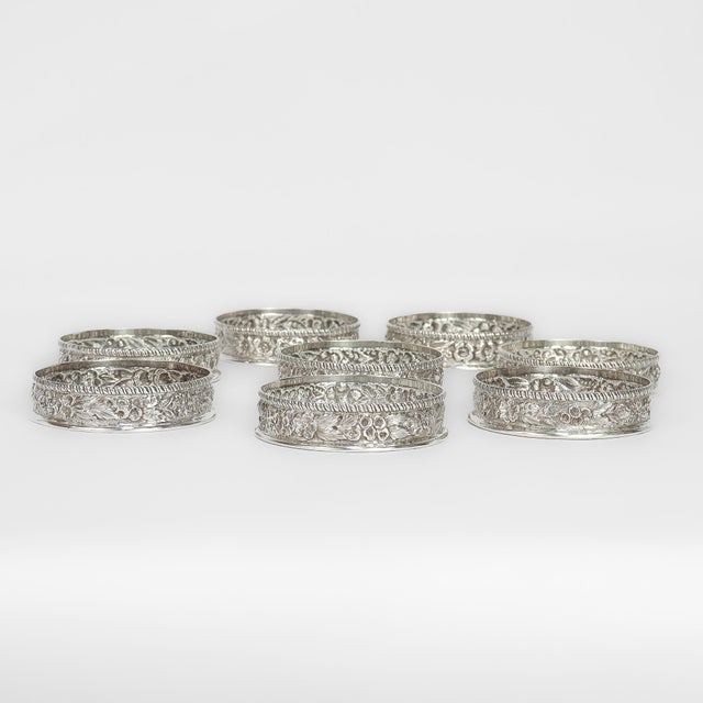 Antique Set of 8 S. Kirk & Son Repousse Sterling Silver & Cut Glass Coasters For Sale - Image 9 of 18