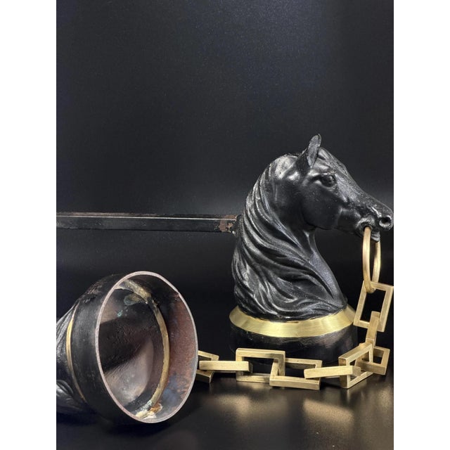 French Horse Head Andirons in Brass and Iron, 1950s, Set of 2 For Sale - Image 15 of 17