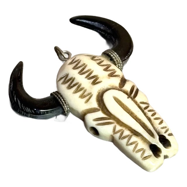 Carved Bone / Horn Cow's Head Pendant For Sale