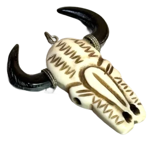 Carved Bone / Horn Cow's Head Pendant