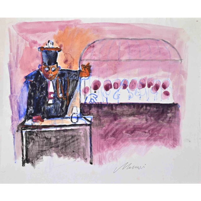 Mino Maccari, The Cyclists, Drawing on Paper, 1940s For Sale