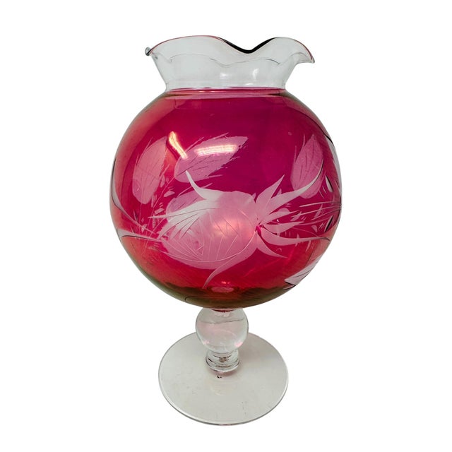 Rose Set of 2 Grand 8" Princess House "Heritage" Cranberry Glass Rose Bowls - Circa 1974 For Sale - Image 8 of 11