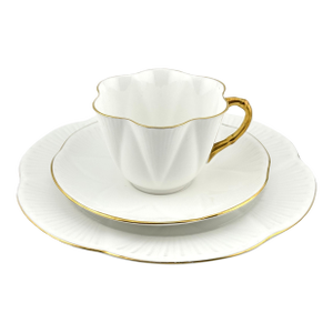 Shelley Dainty White Regency Trio, Vintage English Bone China 3 Piece Tea Set