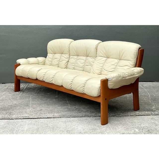 Vintage Ekornes Channel Tufted Leather Sofa For Sale - Image 10 of 12