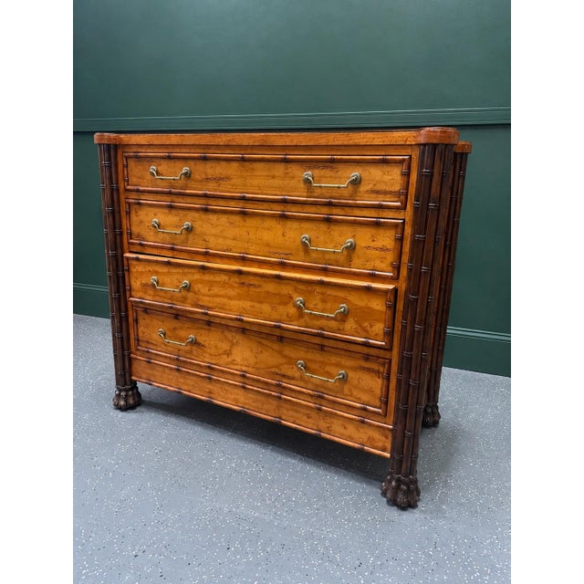 Aesthetic Movement Style Faux Bamboo Chest of Drawers, four drawers with brass pulls upon paw feet, "PTMC / Made in the...