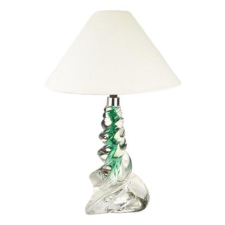 Vintage French Crystal Table Light | Mid Century Emerald Green Accent Light Bedside | Lead Twisted Glass | Val St Lambert Seguso Murano 1950 For Sale
