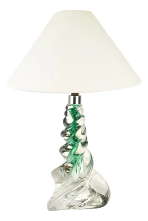 Vintage French Crystal Table Light | Mid Century Emerald Green Accent Light Bedside | Lead Twisted Glass | Val St Lambert Seguso Murano 1950
