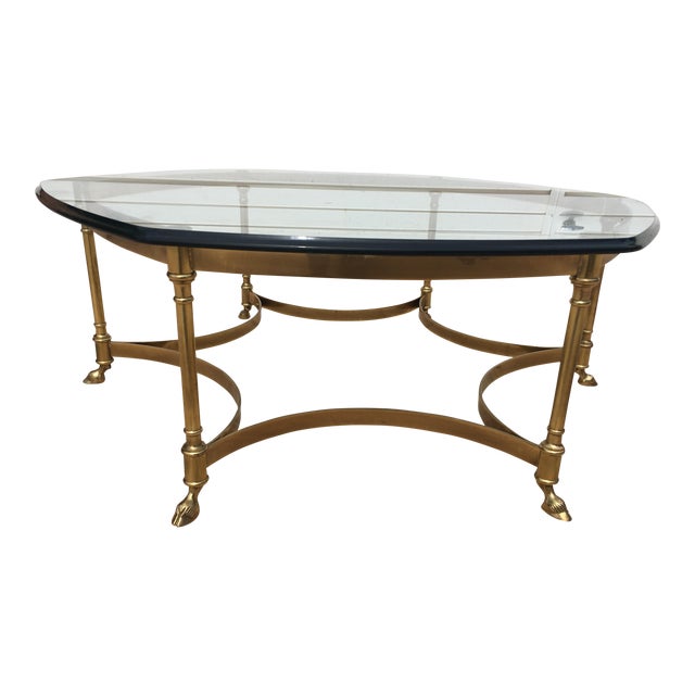 LaBarge Glass Top Brass Hoof Foot Coffee Table Chairish