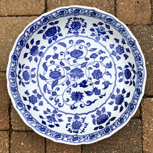 Large Asian Blue & White Floral Porcelain Centerpiece Bowl Chairish