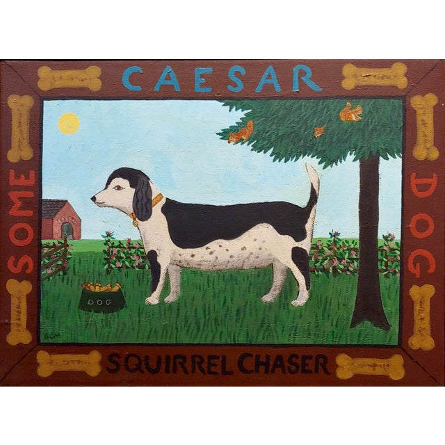 Barbara Chipman Moment -Caesar the Jack Russel Dog -Naive Oil painting Naive Art - oil painting on canvas -Signed -titled...