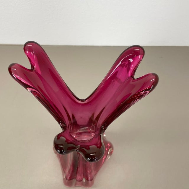 Lime Large Pink Murano Glass Sommerso Vase Italy, 1970s For Sale - Image 8 of 18