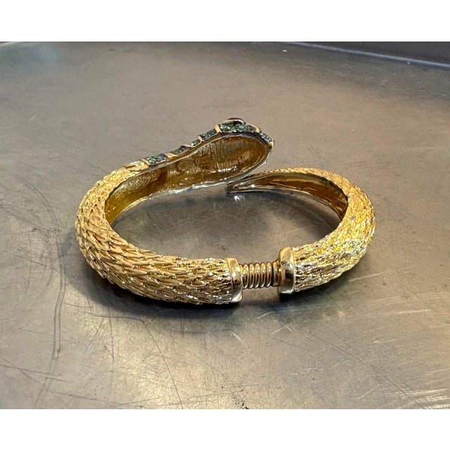 Mid-Century Modern Cartier Style Gold Tone Rhinestone Snake Cuff Bracelet For Sale - Image 3 of 3