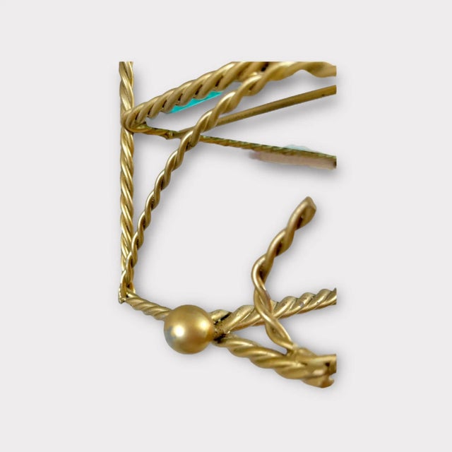 Vintage Italian Hollywood Regency Gilt Rope Wall Shelf With Glass Shelf & Towel Bar For Sale - Image 4 of 9