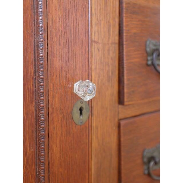 Brown Antique English Oak Glazed Bookcase | Circa 1910 For Sale - Image 8 of 12