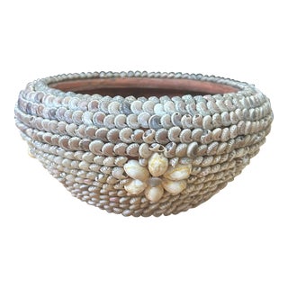 Vintage Shell Embellished Terra Cotta Pot For Sale