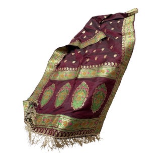 Vintage Colorful Embroidered Silk Fabric Table Runner For Sale