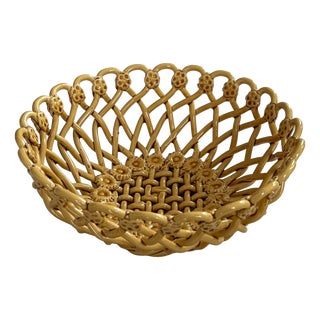 Handmade Ochre Ceramic Openwork Fruit Basket from Pichon Uzès, France, 1960s For Sale