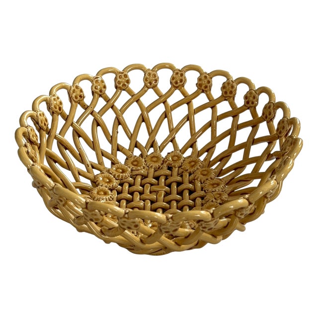 Handmade Ochre Ceramic Openwork Fruit Basket from Pichon Uzès, France, 1960s For Sale