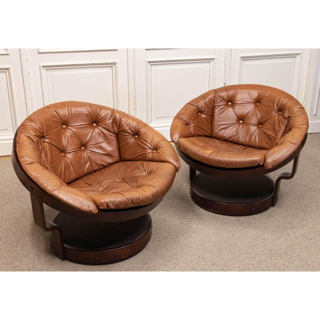 Animal Skin Leather Convair Swivel Chairs attributed to Oddmund Vad for Vad Trevarefabrikk, 1970, Set of 2 For Sale - Image 7 of 15
